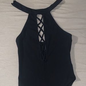 Small Halter black lace up body suit